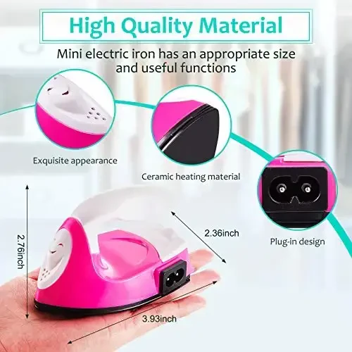 Honoson Mini Craft Iron Mini Heat Press Small Iron 3.93 x 2.36 x 2.76 in Portable Handy Tiny Flatiron with Charging Base Accessory for Fuse Bead Patch DIY Heat Transfer Vinyl(Pink) - 2