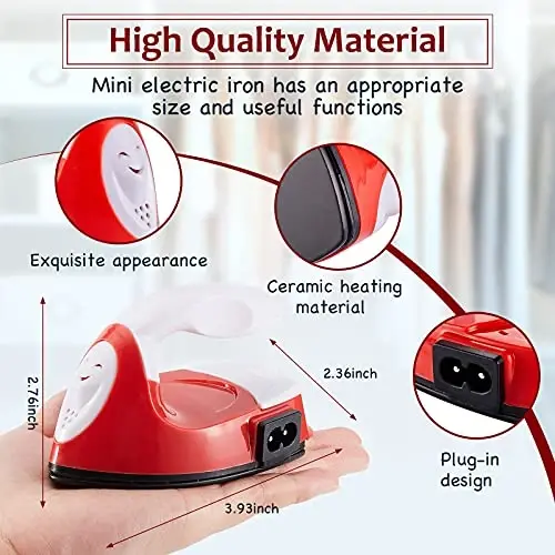 Honoson Mini Craft Iron Mini Heat Press Small Iron 3.93 x 2.36 x 2.76 in Portable Handy Tiny Flatiron with Charging Base Accessory for Fuse Bead Patch DIY Heat Transfer Vinyl(Red) - 2
