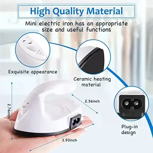 Honoson Mini Craft Iron Mini Heat Press Small Iron 3.93 x 2.36 x 2.76 in Portable Handy Tiny Flatiron with Charging Base Accessory for Fuse Bead Patch DIY Heat Transfer Vinyl(White) - HONOSON (1)