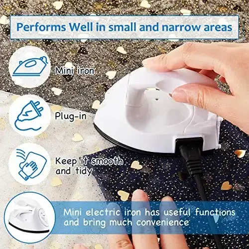 Honoson Mini Craft Iron Mini Heat Press Small Iron 3.93 x 2.36 x 2.76 in Portable Handy Tiny Flatiron with Charging Base Accessory for Fuse Bead Patch DIY Heat Transfer Vinyl(White) - 4