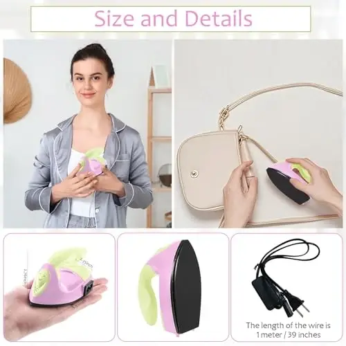 Honoson Mini Craft Iron Mini Heat Press Small Iron 3.93 x 2.36 x 2.76 Portable Tiny Flatiron with Charging Base Accessory for Fuse Bead Patch DIY Heat Transfer Vinyl (Light Yellow, Light Pink) - 3