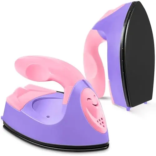Honoson Mini Craft Iron Mini Heat Press Small Iron 3.93 x 2.36 x 2.76 Portable Tiny Flatiron with Charging Base Accessory for Fuse Bead Patch DIY Heat Transfer Vinyl(Dark Pink, Light Purple) - 1
