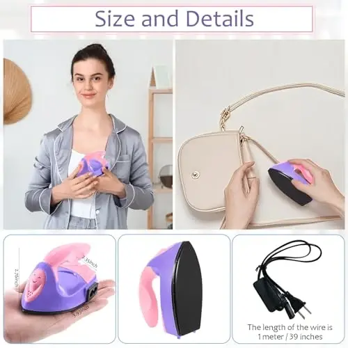 Honoson Mini Craft Iron Mini Heat Press Small Iron 3.93 x 2.36 x 2.76 Portable Tiny Flatiron with Charging Base Accessory for Fuse Bead Patch DIY Heat Transfer Vinyl(Dark Pink, Light Purple) - 3
