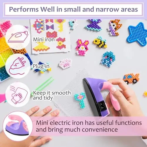 Honoson Mini Craft Iron Mini Heat Press Small Iron 3.93 x 2.36 x 2.76 Portable Tiny Flatiron with Charging Base Accessory for Fuse Bead Patch DIY Heat Transfer Vinyl(Dark Pink, Light Purple) - 5