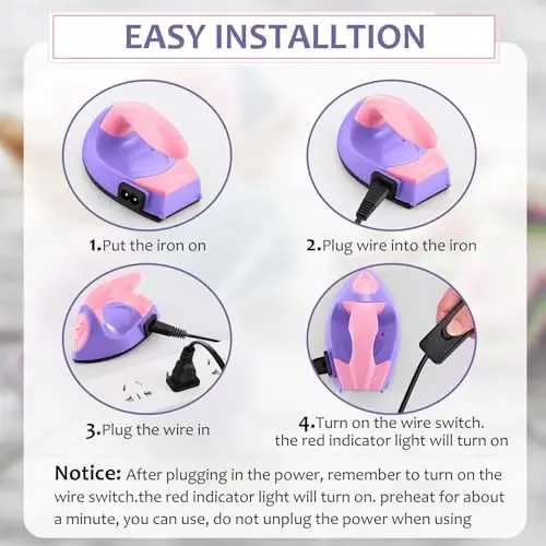 Honoson Mini Craft Iron Mini Heat Press Small Iron 3.93 x 2.36 x 2.76 Portable Tiny Flatiron with Charging Base Accessory for Fuse Bead Patch DIY Heat Transfer Vinyl(Dark Pink, Light Purple) - 4