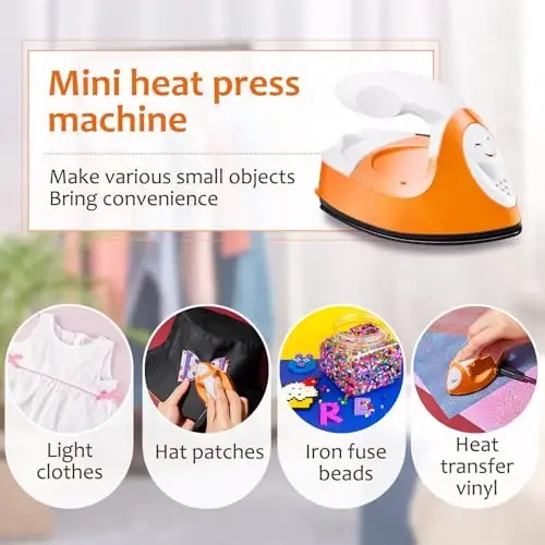 Honoson Mini Craft Iron Mini Issiq Press Kichik Dazmol 3.93 x 2.36 x 2.76 dyuymli Portativ Qo'lda Kichkina Dazmol Zaryadlash Bazasi Aksessuari Fuse Bead Patch DIY Issiqlik O'tkazuvchi Vinil (Apelsin) - 5