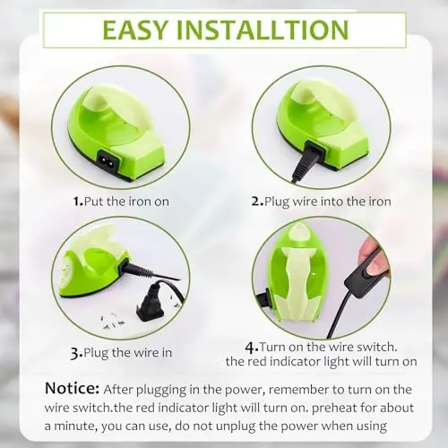 Honoson Mini Craft Iron Mini Issiq Press Kichik Dazmol 3.93 x 2.36 x 2.76 in Portativ Qo'l Dazmol Fuse Bead Patch DIY Issiqlik Uzatish Vinil (Yashil Seriya) uchun Zaryadlash Bazasi Aksessuari bilan - 3
