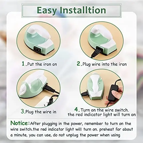 Honoson Mini Craft Iron Mini Issiq Press Kichik Dazmol 3.93 x 2.36 x 2.76 in Portativ Qulay Kichkina Dazmol Zaryadlash Bazasi Bilan Fuse Bead Patch DIY Issiqlik O'tkazuvchi Vinil uchun Aksessuar(Yashil) - 3