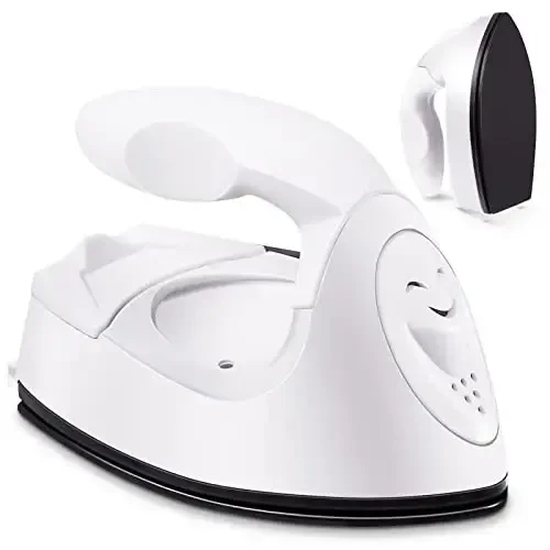 Honoson Mini Craft Iron Mini Heat Press Small Iron 3.93 x 2.36 x 2.76 in Portable Handy Tiny Flatiron with Charging Base Accessory for Fuse Bead Patch DIY Heat Transfer Vinyl(White) 