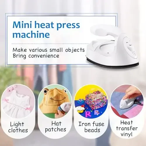 Honoson Mini Craft Iron Mini Heat Press Small Iron 3.93 x 2.36 x 2.76 in Portable Handy Tiny Flatiron with Charging Base Accessory for Fuse Bead Patch DIY Heat Transfer Vinyl(White) - 5