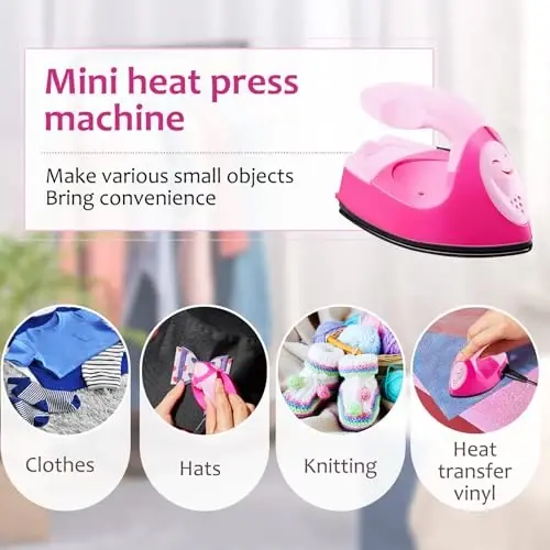 Honoson Mini Craft Iron Mini Issiq Press Kichkina Dazmol 3.93 x 2.36 x 2.76 dyuym Portativ Qulay Kichik Dazmol Zaryadlash Bazasi Aksessuari Fuse Bead Patch DIY Issiqlik Transfer Vinil (Pushti, Ochiq Pushti) - 5