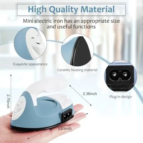 Honoson Mini Craft Iron with Charging Base Tiny, Dusty Blue | Portable Press for Fuse Bead Patch Vinyl Crafts, Compact Flatiron 3.93x2.36x2.76 Size, Perfect for DIY Heat Transfer Projects - 2