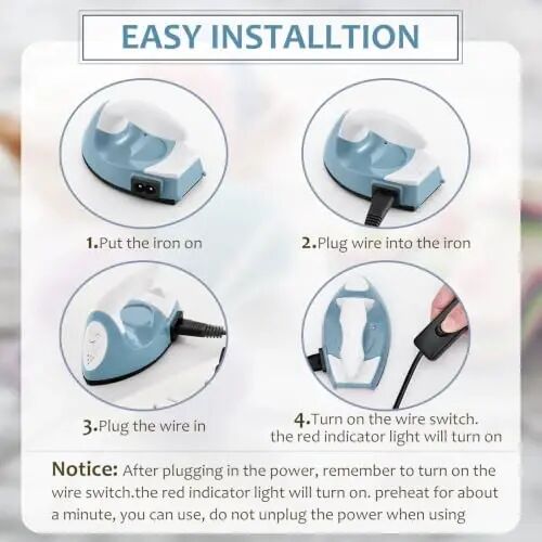 Honoson Mini Craft Iron with Charging Base Tiny, Dusty Blue | Portable Press for Fuse Bead Patch Vinyl Crafts, Compact Flatiron 3.93x2.36x2.76 Size, Perfect for DIY Heat Transfer Projects - 3