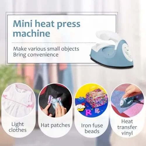 Honoson Mini Craft Iron with Charging Base Tiny, Dusty Blue | Portable Press for Fuse Bead Patch Vinyl Crafts, Compact Flatiron 3.93x2.36x2.76 Size, Perfect for DIY Heat Transfer Projects - 6