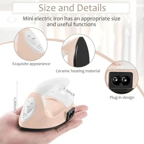 Honoson Mini Craft Iron with Charging Base Tiny,Light Khaki | Portable Press for Fuse Bead Patch Vinyl Crafts, Compact Flatiron 3.93x2.36x2.76 Size, Perfect for DIY Heat Transfer Projects - HONOSON (1)