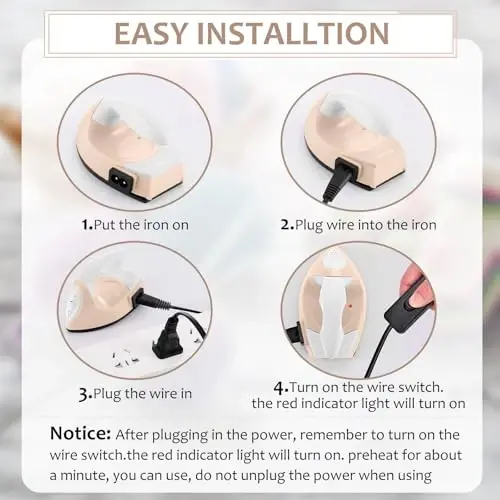 Honoson Mini Craft Iron with Charging Base Tiny,Light Khaki | Portable Press for Fuse Bead Patch Vinyl Crafts, Compact Flatiron 3.93x2.36x2.76 Size, Perfect for DIY Heat Transfer Projects - 4
