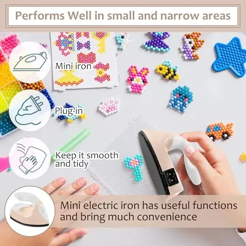 Honoson Mini Craft Iron with Charging Base Tiny,Light Khaki | Portable Press for Fuse Bead Patch Vinyl Crafts, Compact Flatiron 3.93x2.36x2.76 Size, Perfect for DIY Heat Transfer Projects - 5