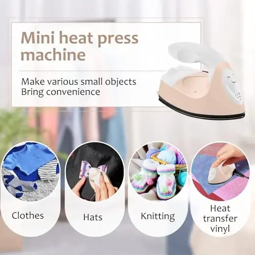 Honoson Mini Craft Iron with Charging Base Tiny,Light Khaki | Portable Press for Fuse Bead Patch Vinyl Crafts, Compact Flatiron 3.93x2.36x2.76 Size, Perfect for DIY Heat Transfer Projects - 6