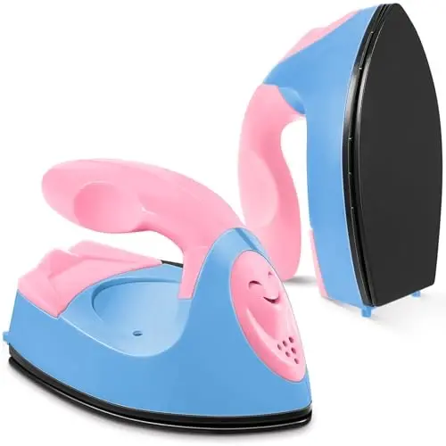 Honoson Mini Craft Iron Mini Heat Press Small Iron 3.93 x 2.36 x 2.76 In Portable Handy Tiny Flatiron with Charging Base Accessory for Fuse Bead Patch DIY Heat Transfer Vinyl(Dark Pink,Sky Blue) - 1