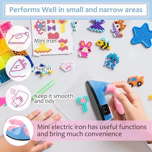 Honoson Mini Craft Iron Mini Heat Press Small Iron 3.93 x 2.36 x 2.76 In Portable Handy Tiny Flatiron with Charging Base Accessory for Fuse Bead Patch DIY Heat Transfer Vinyl(Dark Pink,Sky Blue) - 5