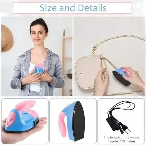 Honoson Mini Craft Iron Mini Heat Press Small Iron 3.93 x 2.36 x 2.76 in Portable Handy Tiny Flatiron with Charging Base Accessory for Fuse Bead Patch DIY Heat Transfer Vinyl(Dark Pink,Sky Blue) - 4