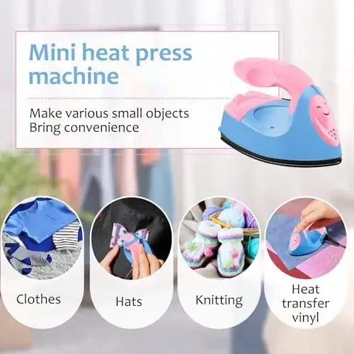Honoson Mini Craft Iron Mini Heat Press Small Iron 3.93 x 2.36 x 2.76 in Portable Handy Tiny Flatiron with Charging Base Accessory for Fuse Bead Patch DIY Heat Transfer Vinyl(Dark Pink,Sky Blue) - 6