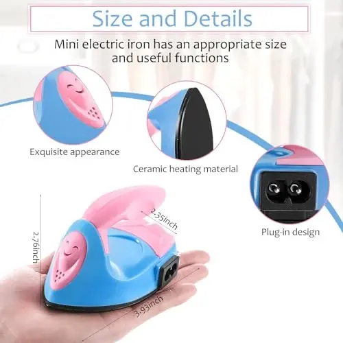 Honoson Mini Craft Iron Mini Heat Press Small Iron 3.93 x 2.36 x 2.76 in Portable Handy Tiny Flatiron with Charging Base Accessory for Fuse Bead Patch DIY Heat Transfer Vinyl(Dark Pink,Sky Blue) - 2