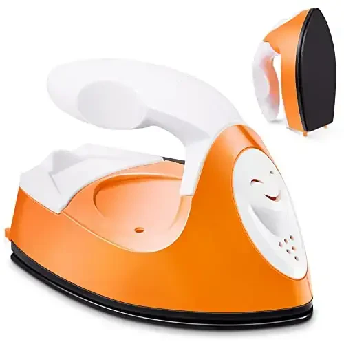 Honoson Mini Craft Iron Mini Heat Press Small Iron 3.93 x 2.36 x 2.76 in Portable Handy Tiny Flatiron with Charging Base Accessory for Fuse Bead Patch DIY Heat Transfer Vinyl(Orange) 
