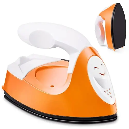 Honoson Mini Craft Iron Mini Heat Press Small Iron 3.93 x 2.36 x 2.76 in Portable Handy Tiny Flatiron with Charging Base Accessory for Fuse Bead Patch DIY Heat Transfer Vinyl(Orange) - 1