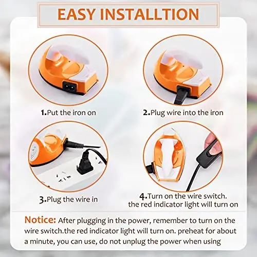 Honoson Mini Craft Iron Mini Heat Press Small Iron 3.93 x 2.36 x 2.76 in Portable Handy Tiny Flatiron with Charging Base Accessory for Fuse Bead Patch DIY Heat Transfer Vinyl(Orange) - 3