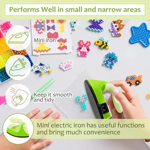 Honoson Mini Craft Iron Mini Heat Press Small Iron 3.93 x 2.36 x 2.76 in Portable Handy Tiny Flatiron with Charging Base Accessory for Fuse Bead Patch DIY Heat Transfer Vinyl(Green Series) - 5