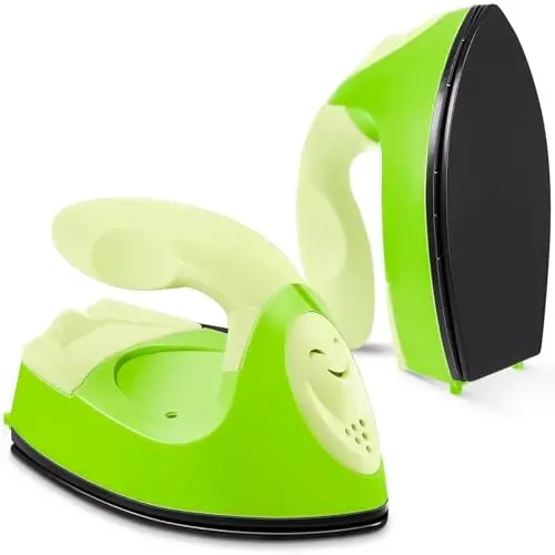 Honoson Mini Craft Iron Mini Heat Press Small Iron 3.93 x 2.36 x 2.76 in Portable Handy Tiny Flatiron with Charging Base Accessory for Fuse Bead Patch DIY Heat Transfer Vinyl(Green Series) 