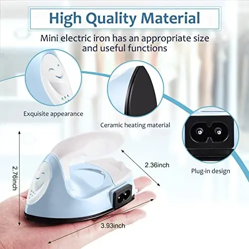 Honoson Mini Craft Iron Mini Heat Press Small Iron 3.93 x 2.36 x 2.76 in Portable Handy Tiny Flatiron with Charging Base Accessory for Fuse Bead Patch DIY Heat Transfer Vinyl(Light Blue) - HONOSON (1)