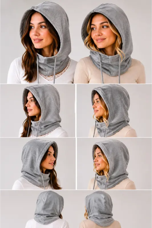 Hood Hat Shawl Beanie Headscarf Thermal Headgear Headband Warm Sports Headband Neck Gaiter Drawstring-gray - 2