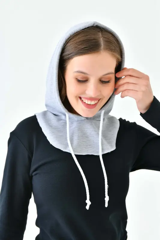 Hood Hat Shawl Beanie Headscarf Thermal Headgear Headband Warm Sports Headband Neck Gaiter Drawstring-gray - 2