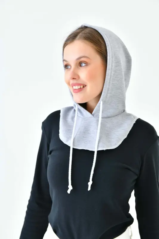 Hood Hat Shawl Beanie Headscarf Thermal Headgear Headband Warm Sports Headband Neck Gaiter Drawstring-gray - 4