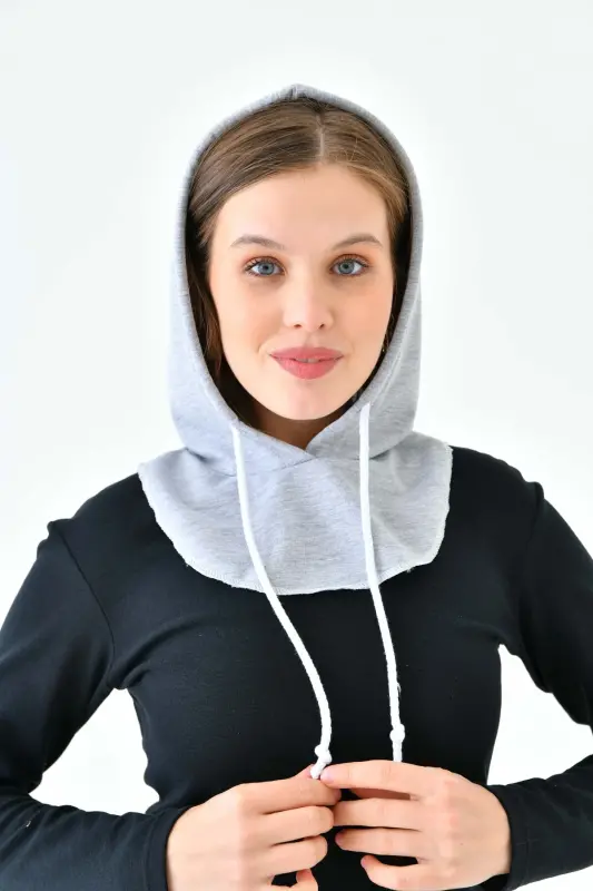 Hood Hat Shawl Beanie Headscarf Thermal Headgear Headband Warm Sports Headband Neck Gaiter Drawstring-gray - 6