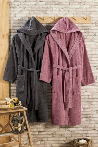 Hooded 2-Piece Bathrobe Set - 1