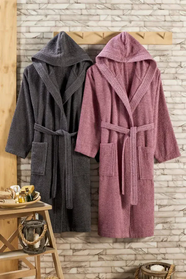 Hooded 2-Piece Bathrobe Set - 1