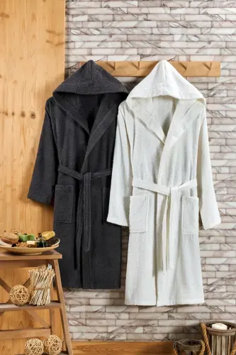 Hooded 2-Piece Bathrobe Set - Anthracite - 3