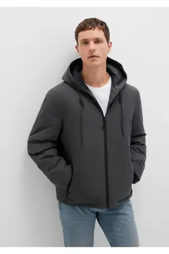 Hooded Anthracite Puffer Jacket - 1