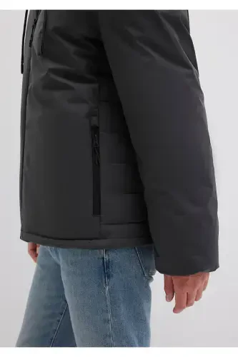 Hooded Anthracite Puffer Jacket - 7