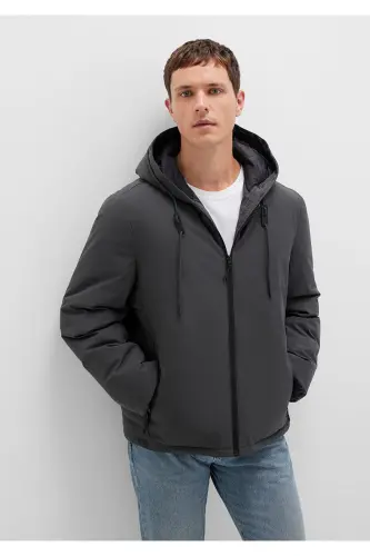 Hooded Anthracite Puffer Jacket - 1