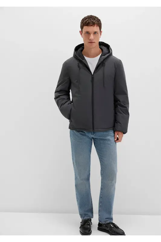 Hooded Anthracite Puffer Jacket - 3