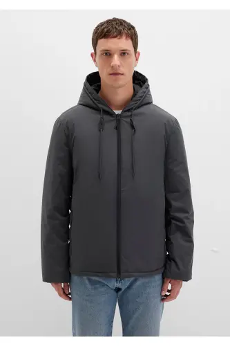 Hooded Anthracite Puffer Jacket - 4