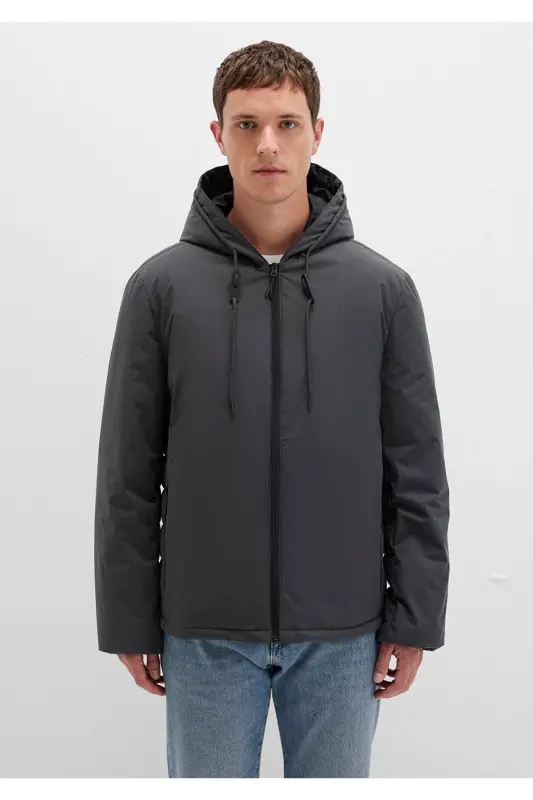 Hooded Anthracite Puffer Jacket - 4