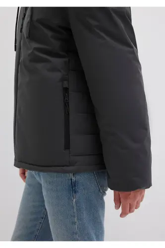 Hooded Anthracite Puffer Jacket - 7