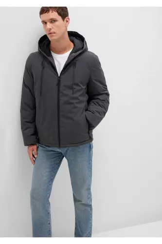 Hooded Anthracite Puffer Jacket - MAVI (1)