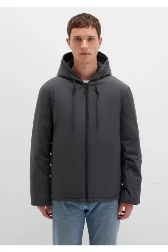 Hooded Anthracite Puffer Jacket - 4