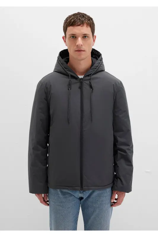 Hooded Anthracite Puffer Jacket - 4